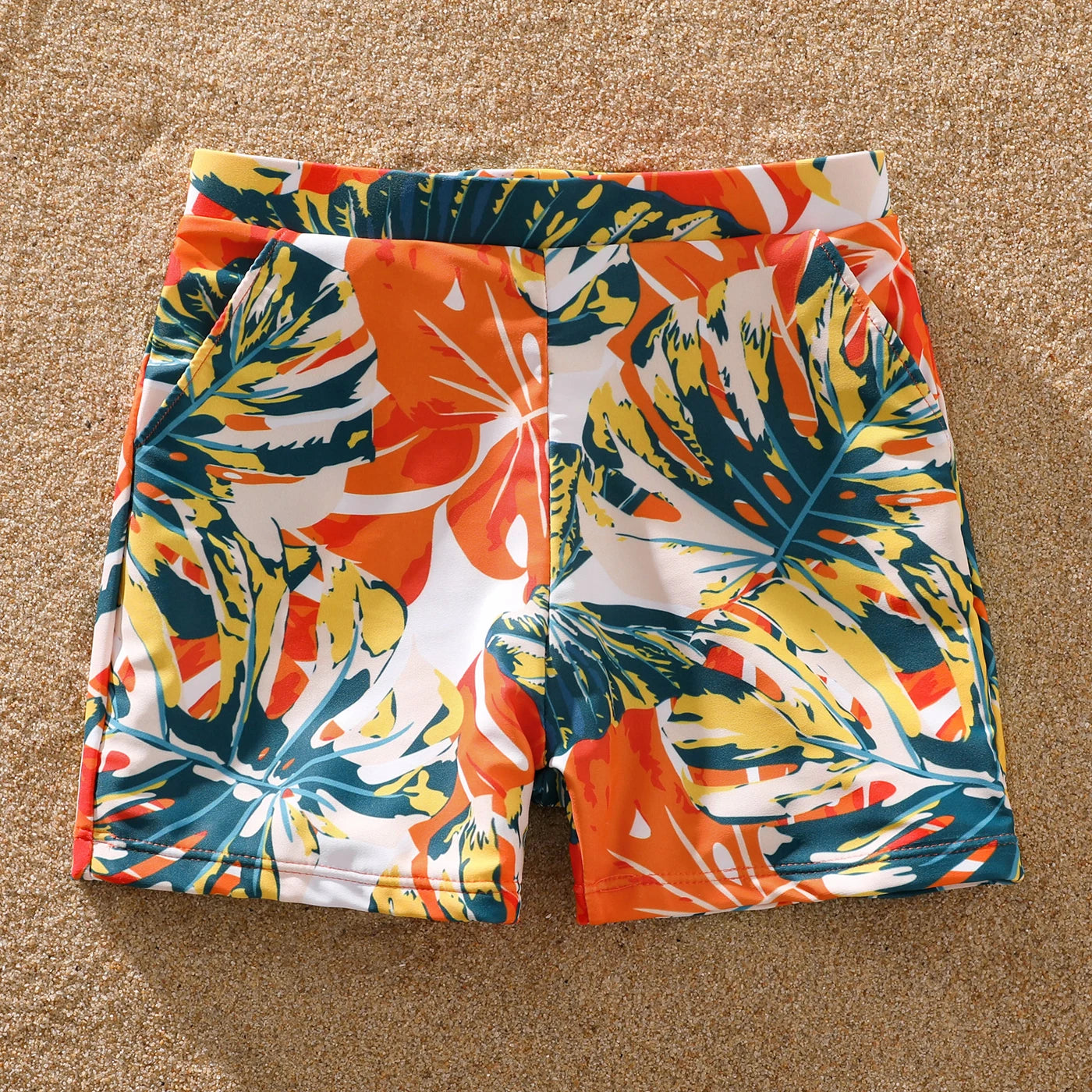 Family Matching! Orange Tropical Ruffled One Piece Swimwear & Trunks