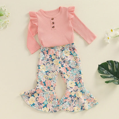 2-Piece Fall Outfits! Girl’s Floral Long Sleeve Top & Pants Sets