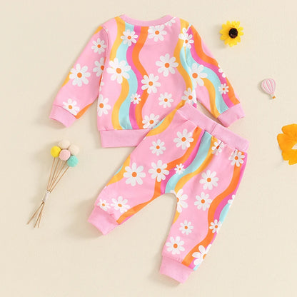 2-Piece Fall / Winter Outfits! Girl’s Colorful Daisy Sweatshirt & Pants Sets