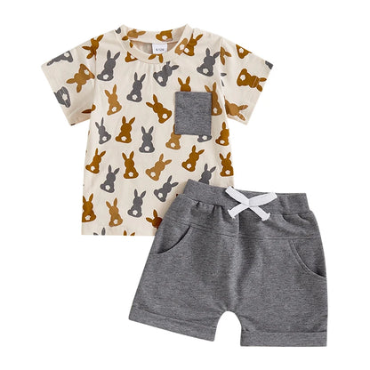 Boy's 2-Piece Easter Bunny Pocket T-Shirt & Shorts Sets