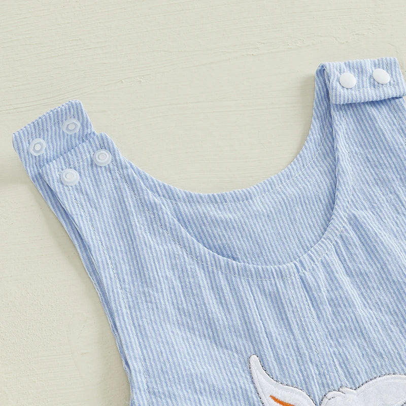 Girl's & Boy's Striped Embroidered Easter Bunny, Truck, Carrot Overall Jumpsuits