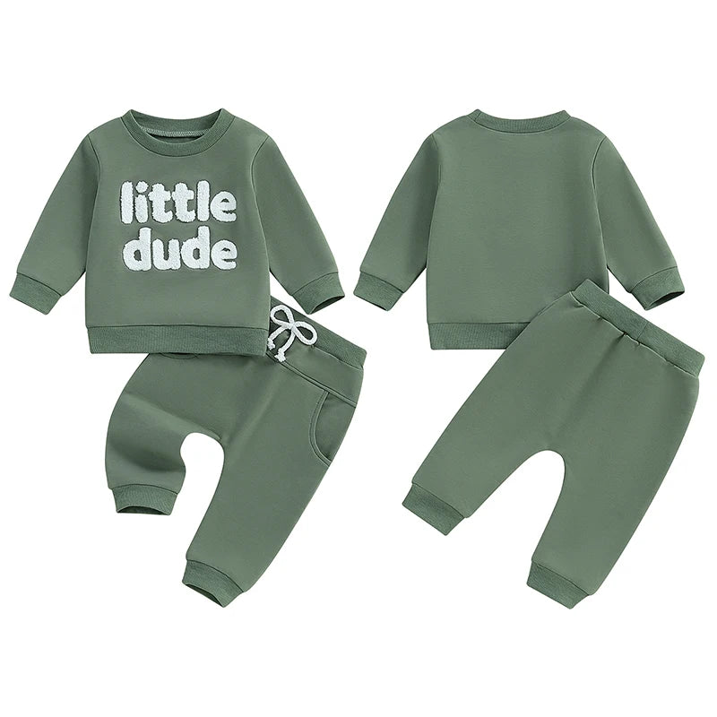 2-Piece Fall Outfits! Boy’s Long Sleeve Embroidered Sweatshirt & Pants Sets