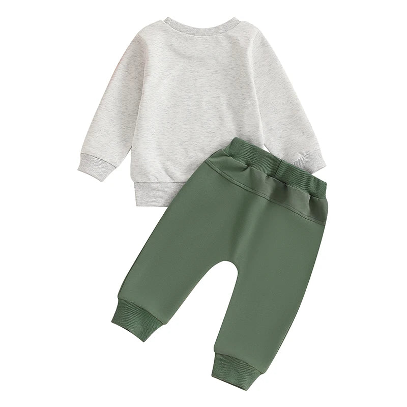 Boy's 2-Piece Christmas "Merry Christmas" Trees Sweatshirt & Pants Sets