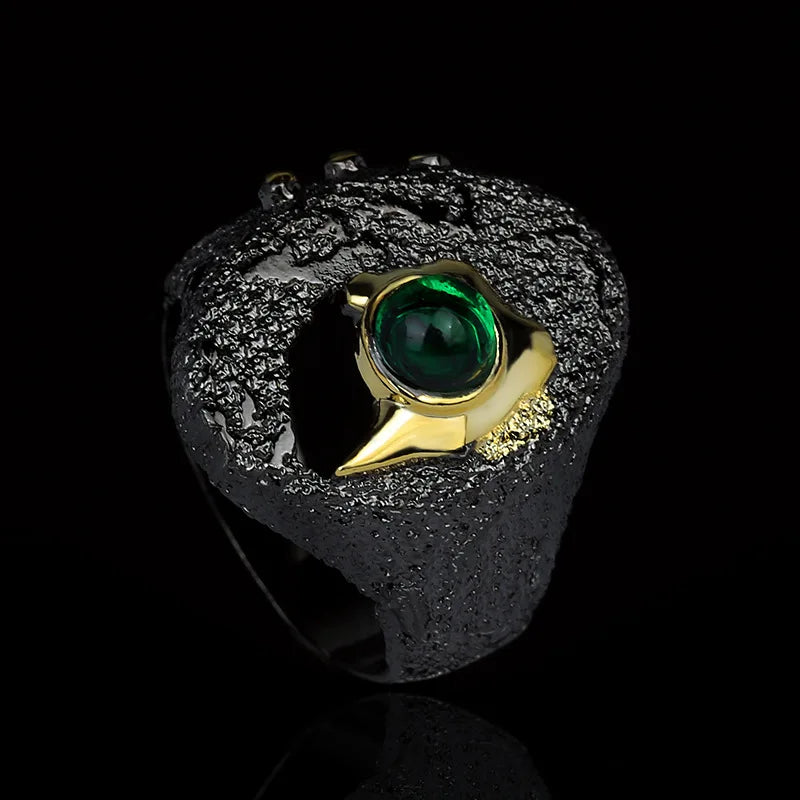 Ring Black & Gold Style Rings with Green Zircon Rings Gold