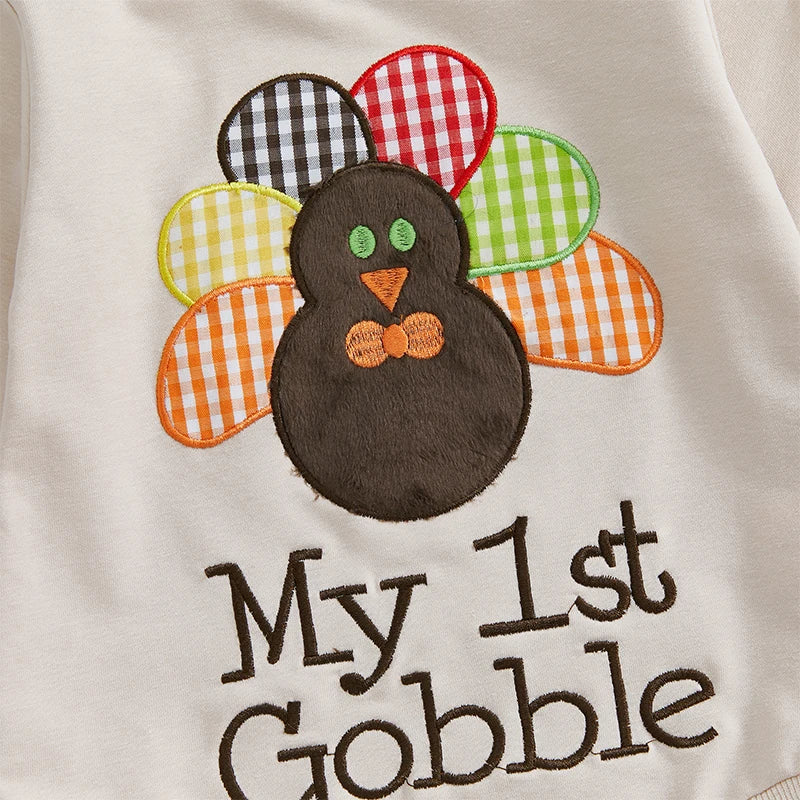 Girl's & Boy's Embroidered Thanksgiving *My 1st Gobble* Sweatshirt Onesies