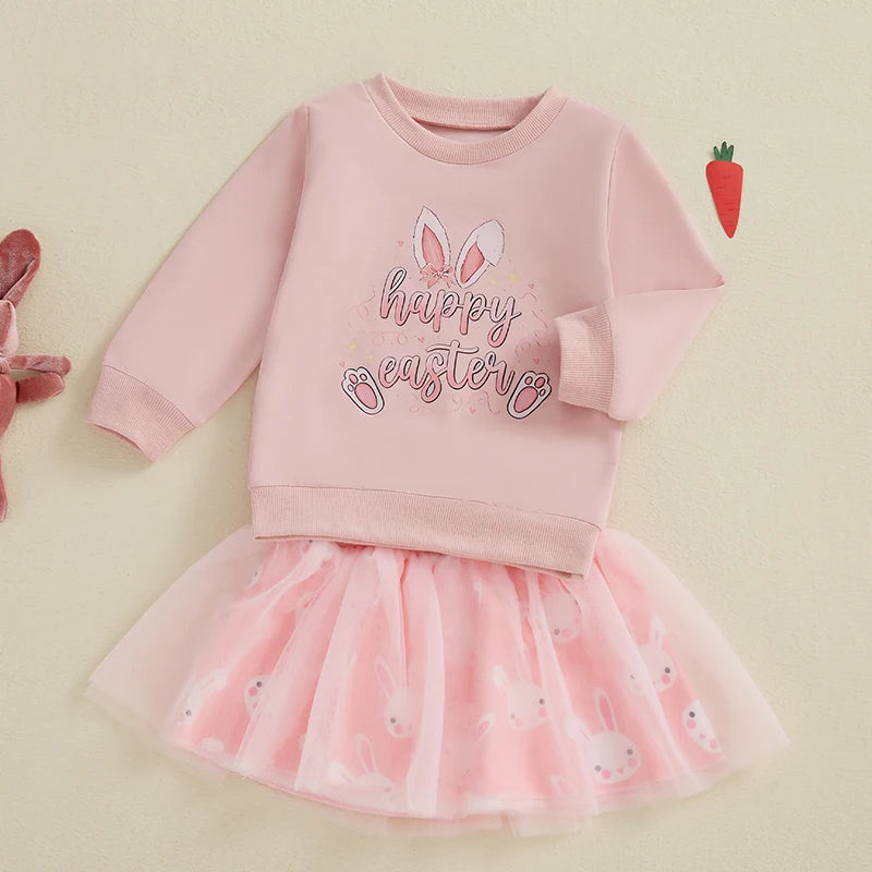 Girl's Easter Bunny Sweatshirts & Mesh Skirt Sets