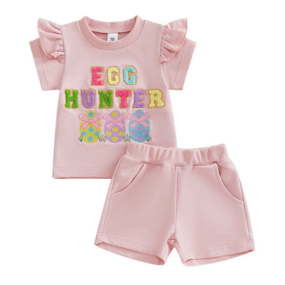 Girl's 2-Piece Embroidered Easter Egg T-Shirt & Shorts Sets