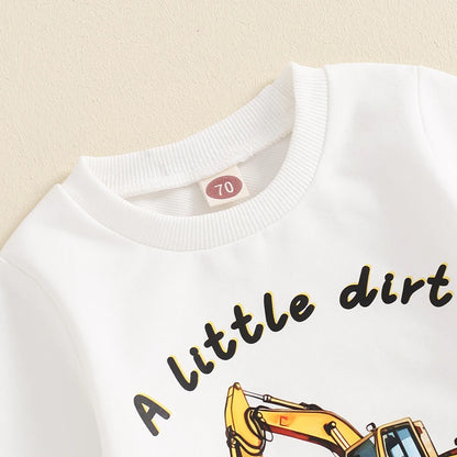 2-Piece Fall/Winter Outfits! Boy's "A Little Dirt Never Hurt" Excavator Sweatshirt & Pants Sets