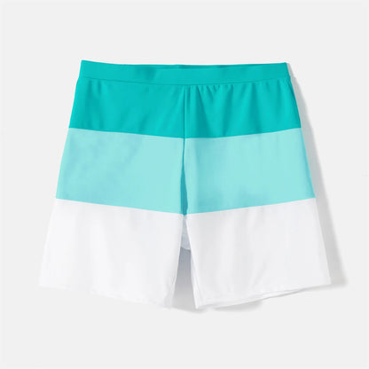 Family Matching! Swimsuit Color Block Self Tie One-piece Swimsuit & Swim Trunks