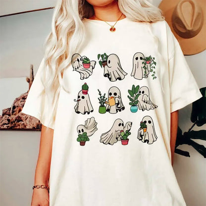 Halloween Tees! Womens Cute Plant Lover Gardening Ghost Graphic T-Shirts