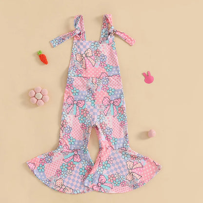 Girl's Sleeveless Easter Floral Jumpsuit & Suspender Pants Sets