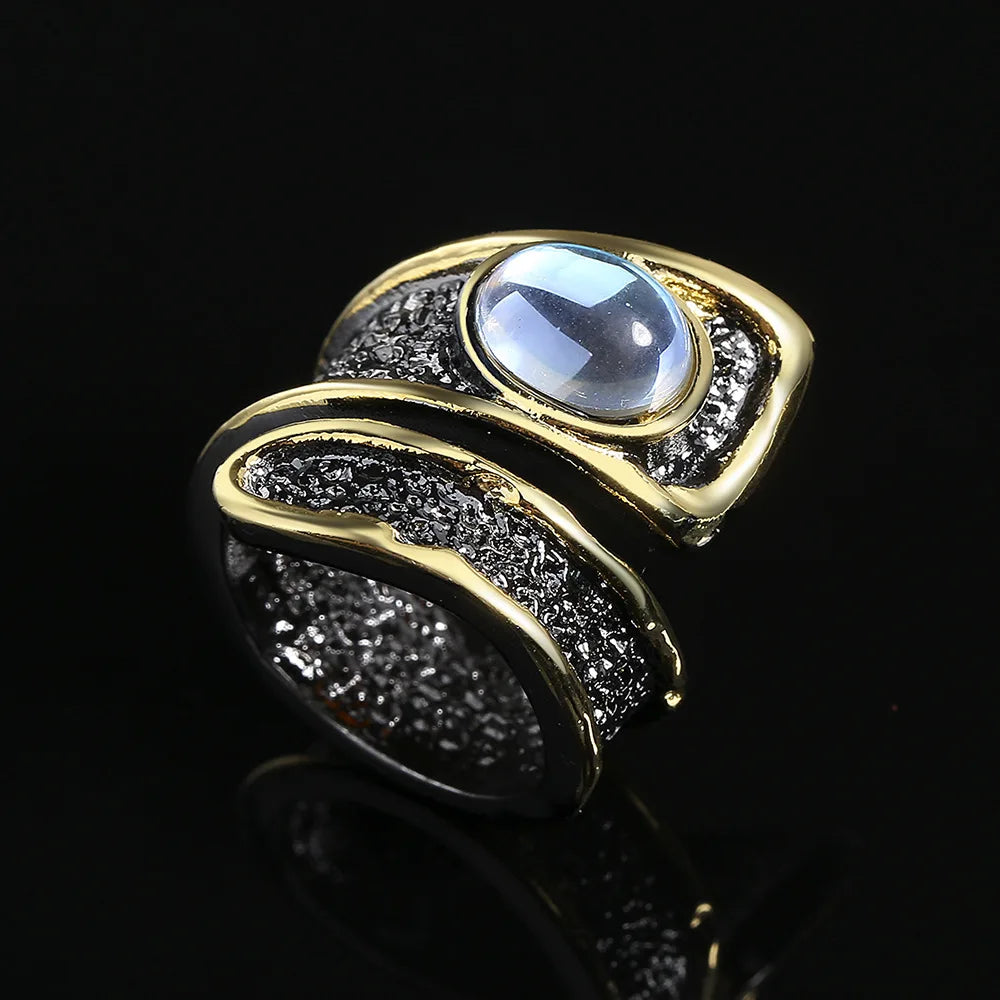 Moonlight Zircon Stone Black & Gold Style Rings Geometric Rings