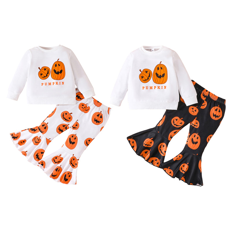 2-Piece Halloween Outfits! Girl’s Long Sleeve Pumpkin Sweatshirt & Pants Sets