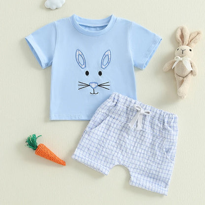 Boy's Easter Bunny Embroidered T-Shirt & Plaid Shorts