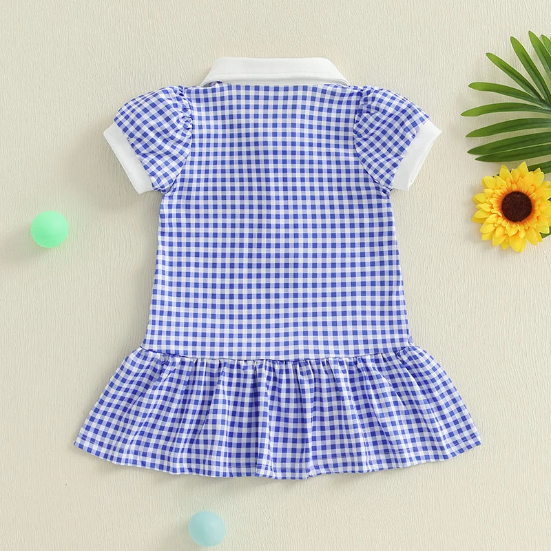 Girl's Short Sleeve Golf Club Embroidered A Line Dress