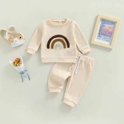 2-Piece Outfits! Boy's & Girl's Fall "Happy" "Hooray" & Rainbow Print Sweatshirt & Pants Sets