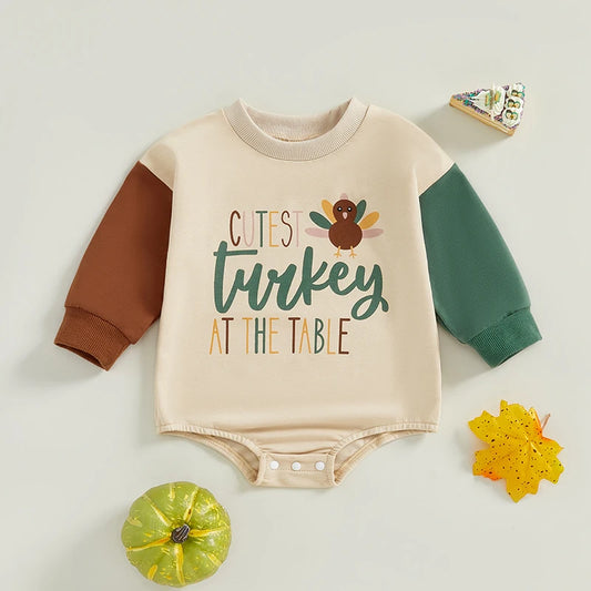 Girl's & Boy's Thanksgiving *Cutest Turkey At The Table* Long Sleeve Onesies