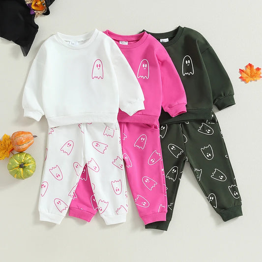 2-Piece Halloween Outfits! Girl’s & Boy’s Long Sleeve Ghost Sweatshirt & Pants Sets