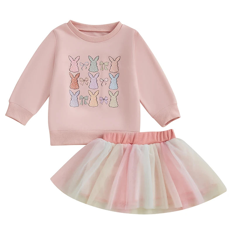 Girl's Easter Bunny Sweatshirts & Mesh Skirt Sets