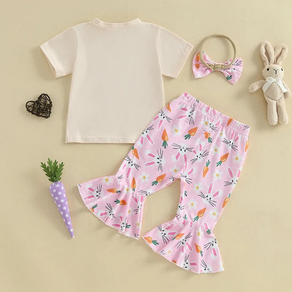 Girl's Easter Bunny T-Shirt, Flare Pants & Headband Sets