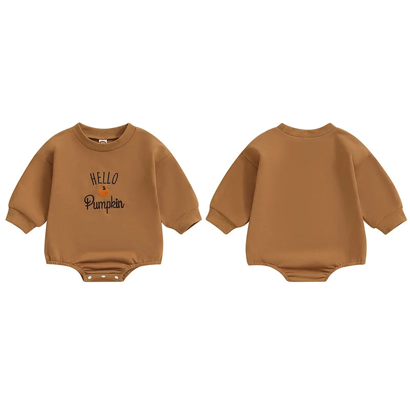 Halloween Rompers! Girl’s & Boy’s Long Sleeve Embroidered Pumpkin Onesies