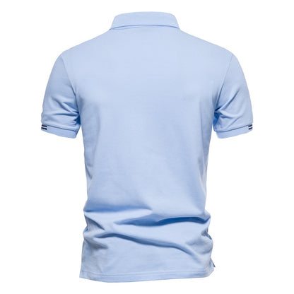 Men's Short Sleeve Polo Solid with Striped Collar