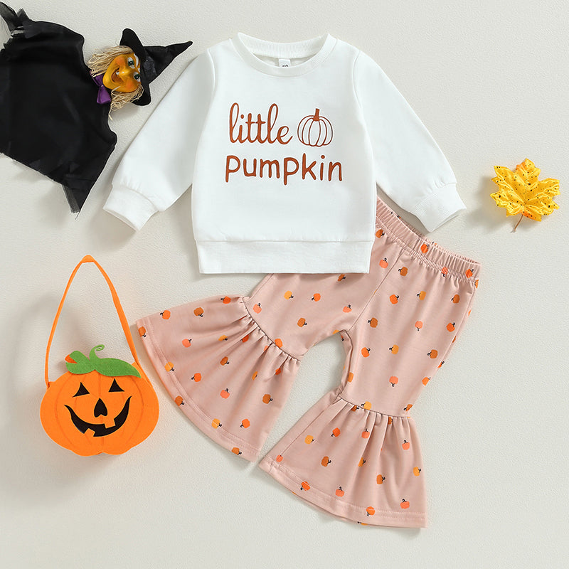 2-Piece Halloween Outfits! Girl’s Long Sleeve Pumpkin Sweatshirt & Pants Sets