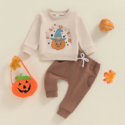 2-Piece Halloween Outfits! Boy’s Long Sleeve Pumpkin Sweatshirt & Pants Sets