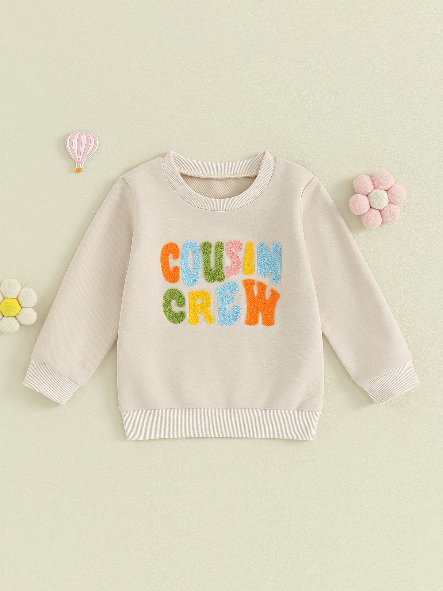 Boy's & Girl's Embroidered "Cousin Crew" Fuzzy Letter Sweatshirts