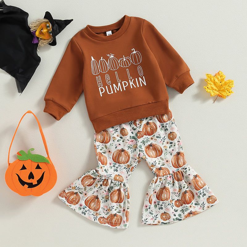 2-Piece Halloween Outfits! Girl’s Long Sleeve Pumpkin Sweatshirt & Pants Sets