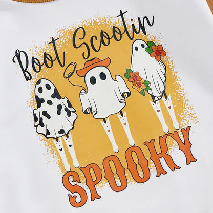 Halloween Outfits! Girl's "Boot Scootin Spooky" Long Sleeve Fall T-Shirts