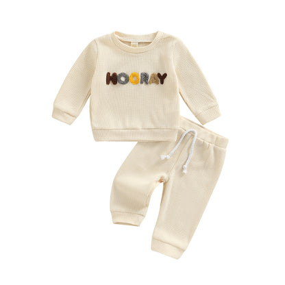 2-Piece Outfits! Boy's & Girl's Fall "Happy" "Hooray" & Rainbow Print Sweatshirt & Pants Sets