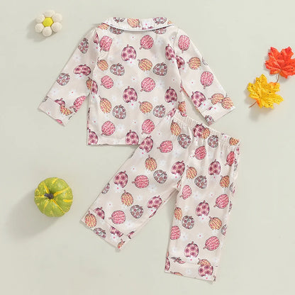 Halloween Pajamas! Girl’s Pumpkin Long Sleeve Tops & Pants Sets