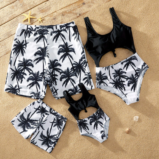 Family Matching! Family Look Coconut Tree Print One-piece Matching Swimwears