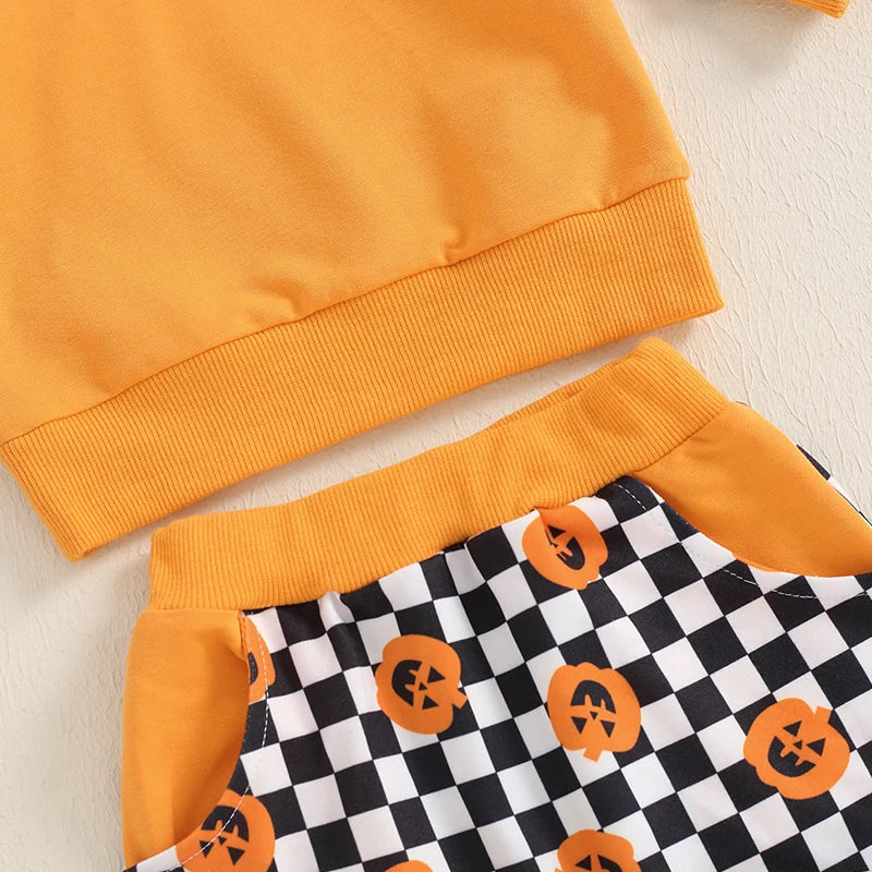 2-Piece Halloween Outfits! Boy’s Long Sleeve Ghost Pumpkin Hooded Sweatshirts & Pants Sets