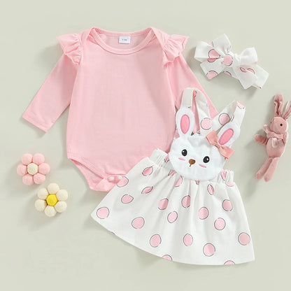 Girl's Onesie, Easter Bunny Suspender Skirt & Bow Headband Sets