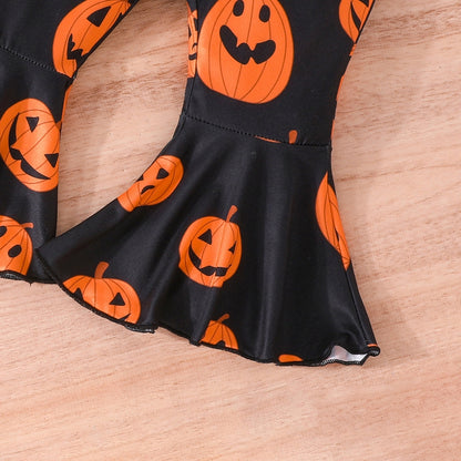 2-Piece Halloween Outfits! Girl’s Long Sleeve Pumpkin Sweatshirt & Pants Sets