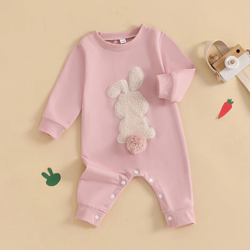 Girl's & Boy's Easter Bunny Embroidered Jumpsuit