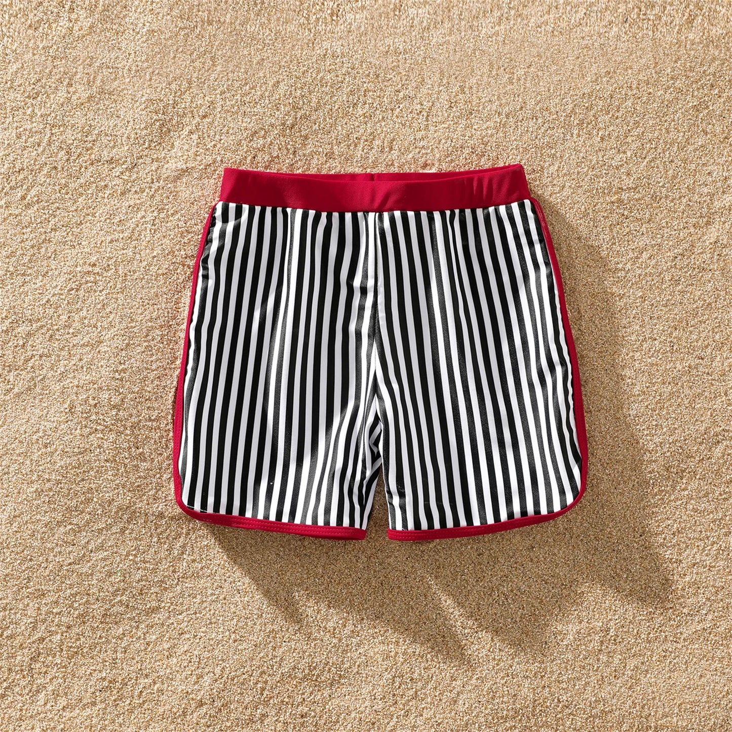 Family Matching! Striped Swim Trunks and Ruffle Splicing One Piece Swimsuit Suitable for Summer Season