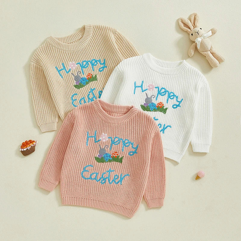 Girl's & Boy's Embroidered Easter Bunny & Eggs Sweaters