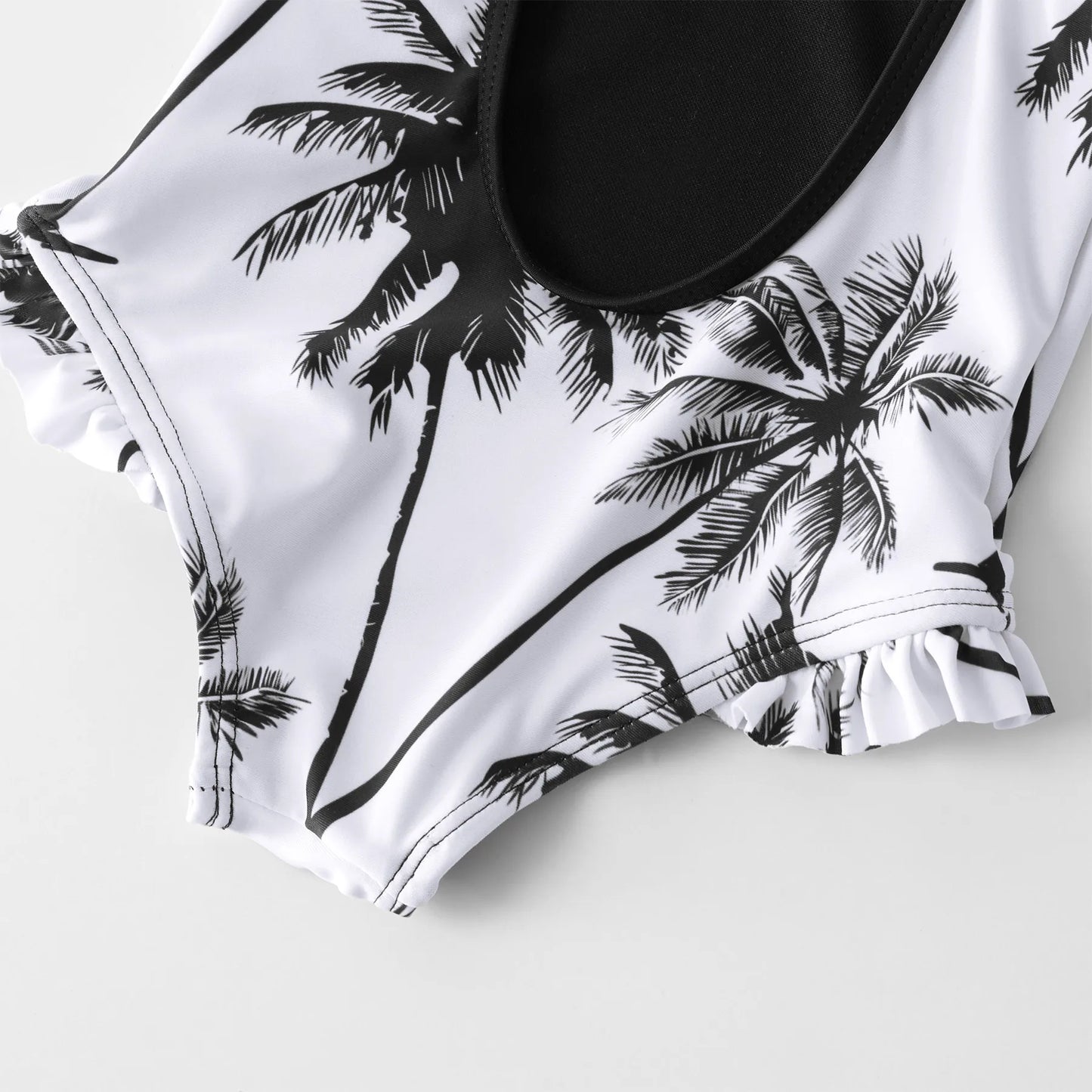 Family Matching! Black & White Palm Tree One Piece Swimsuits & Trunks
