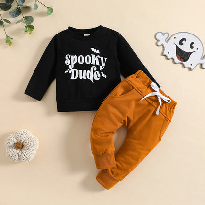 2-Piece Halloween Outfits! Boy’s Long Sleeve Skeleton Sweatshirt & Pants Sets