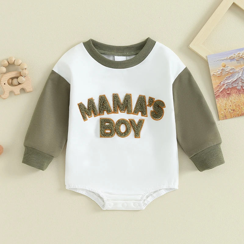 Boy's Long Sleeve "Mama's Boy" Sweatshirt Rompers