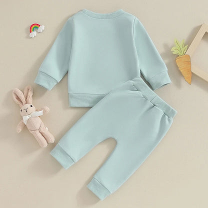 Girl's Easter Bunny Embroidered Sweatshirt & Pants Sets