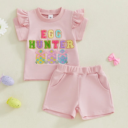 Girl's 2-Piece Embroidered Easter Egg T-Shirt & Shorts Sets