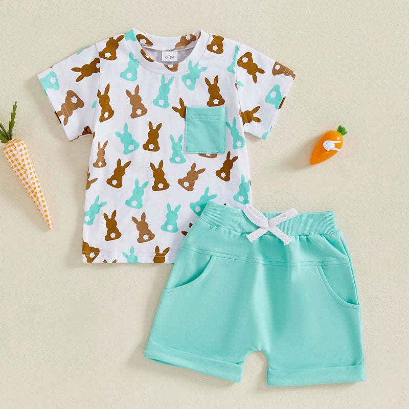 Boy's 2-Piece Easter Bunny Pocket T-Shirt & Shorts Sets