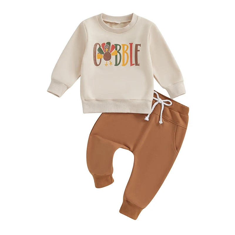 2-piece Thanksgiving Sets! *GOBBLE* Turkey Boy's & Girl's Fall Sweatshirts & Sweatpants Outfits