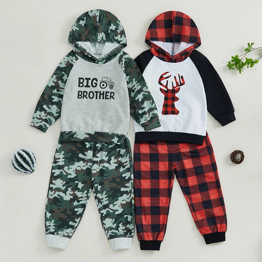 2-Piece Fall Outfits! Boy’s Long Sleeve Hooded Sweatshirts & Pants Sets