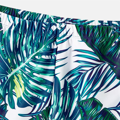 Family Matching! Swimwear Allover Palm Leaf Print Crisscross One-piece Swimsuit & Swim Trunks Swimsuit