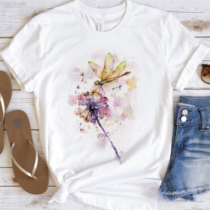 Artsy Tees & Watercolor Butterfly, Dragon Fly & Flowers Short Sleeve T-shirts